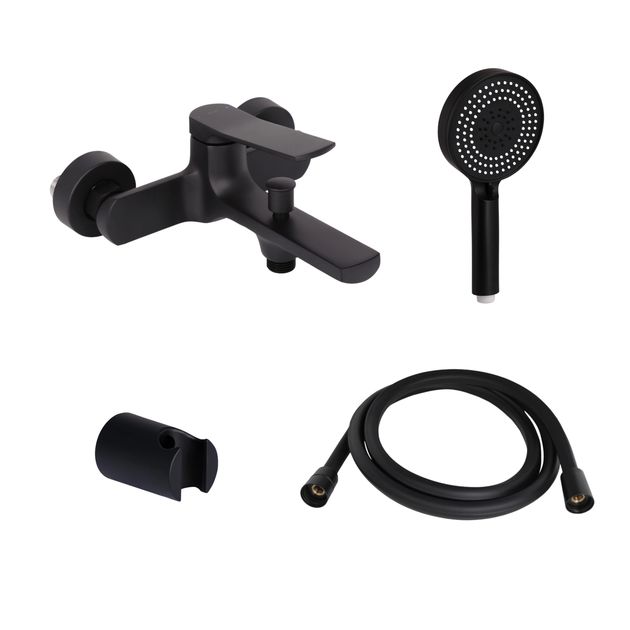 Комплект Qtap Slavonice Black Matt: Смеситель QTSLA259BLM45918 + Держатель QT829910842854OB + Шланг QTHADPVCSQ160B + Лейка QTRUC125BLM45951, фото  | SNABZHENIE.com.ua