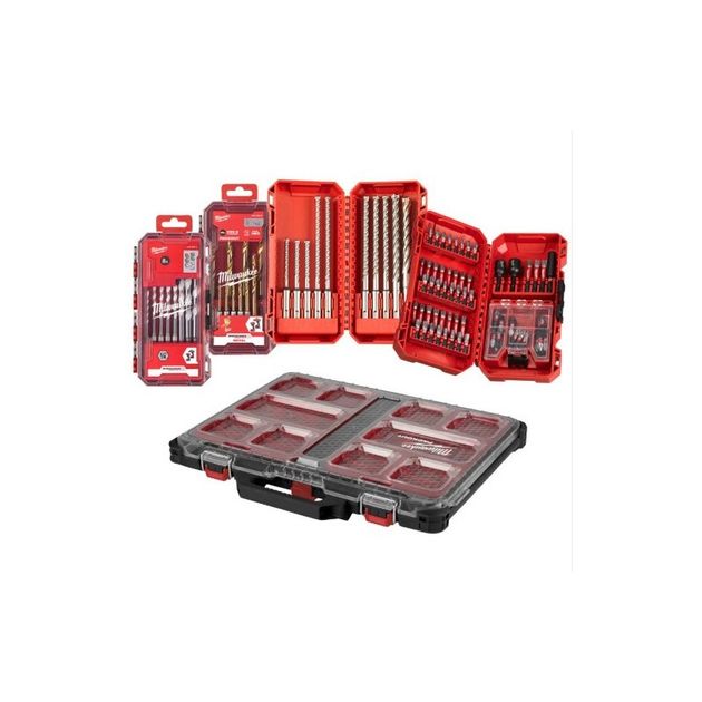 Набор бит ShW, буров SDS-PLUS MX4 и сверел MILWAUKEE в органайзере PACKOUT (98шт), фото  | SNABZHENIE.com.ua