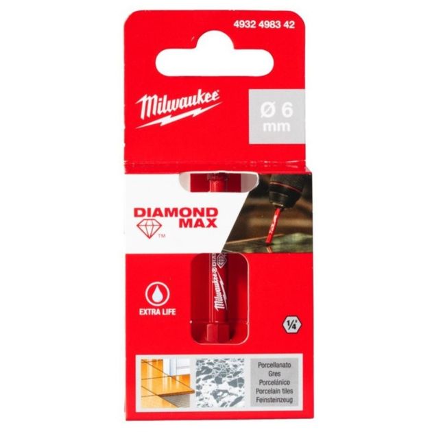 Коронка алмазная Diamond Plus/Max MILWAUKEE, Ø6,0мм (1/4 Hex) (с водой), фото , изображение 2 | SNABZHENIE.com.ua Коронка алмазная Diamond Plus/Max MILWAUKEE, Ø6,0мм (1/4 Hex) (с водой), фото , изображение 2 | SNABZHENIE.com.ua