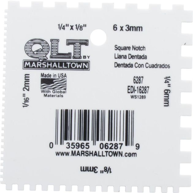 Зубчатый шпатель MARSHALLTOWN QLT , зуб 1,5  х 1,5 / 3 х 3 / 6 х 6 / 6 х 3  мм (пластик), фото , зображення 5 | SNABZHENIE.com.ua Зубчатый шпатель MARSHALLTOWN QLT , зуб 1,5  х 1,5 / 3 х 3 / 6 х 6 / 6 х 3  мм (пластик), фото , зображення 5 | SNABZHENIE.com.ua