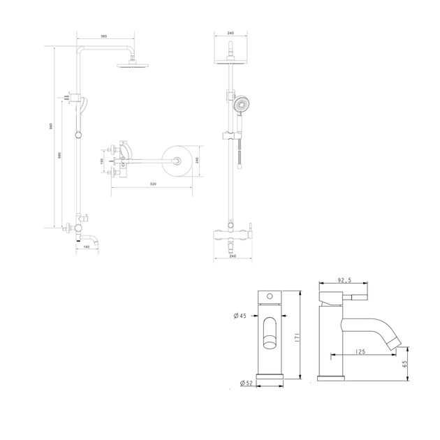 Комплект смесителей Lidz Aria Black: Душевая система LDARI1031BLA43370 + Смеситель для раковины LDARI0011FBLA46092, фото , зображення 2 | SNABZHENIE.com.ua