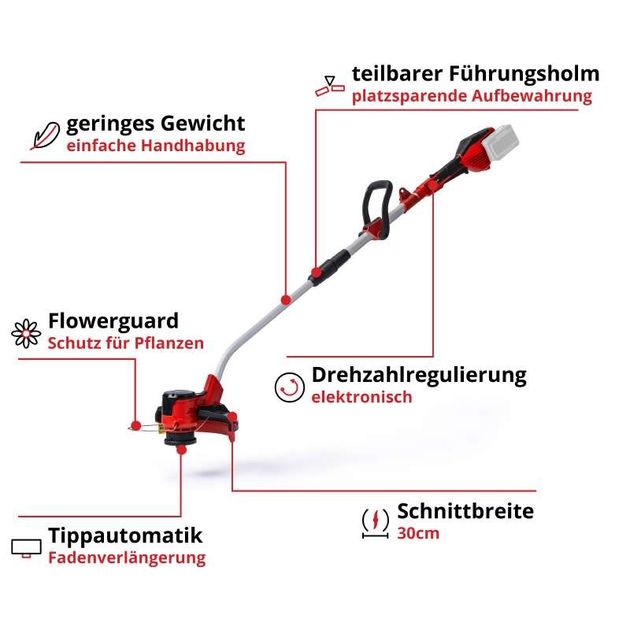 Einhell Тример акумуляторний GE-CT 36/30 Li E - Solo PXC 36В 30см 9000об/хв 3.1кг (без АКБ та ЗП), фото , изображение 10 | SNABZHENIE.com.ua Einhell Тример акумуляторний GE-CT 36/30 Li E - Solo PXC 36В 30см 9000об/хв 3.1кг (без АКБ та ЗП), фото , изображение 10 | SNABZHENIE.com.ua