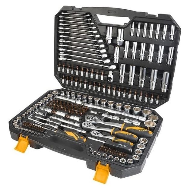 Tolsen Набір інструментів, 216шт, 1/2", 1/4", 3/8", комбіновані ключі, торцеві головки, біти,CrV, кейс, фото  | SNABZHENIE.com.ua