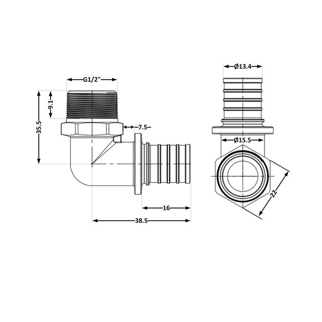 Угол натяжной Icma №1036 d16х2,2-1/2"З 851036ADBO05, фото , изображение 2 | SNABZHENIE.com.ua Угол натяжной Icma №1036 d16х2,2-1/2"З 851036ADBO05, фото , изображение 2 | SNABZHENIE.com.ua