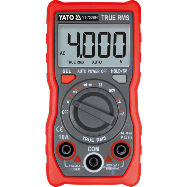 Мультиметр TRUE RMS електричних параметрів YATO з LCD-цифровим діапазоном 4000 від 2х1,5V;AA батар, фото  | SNABZHENIE.com.ua