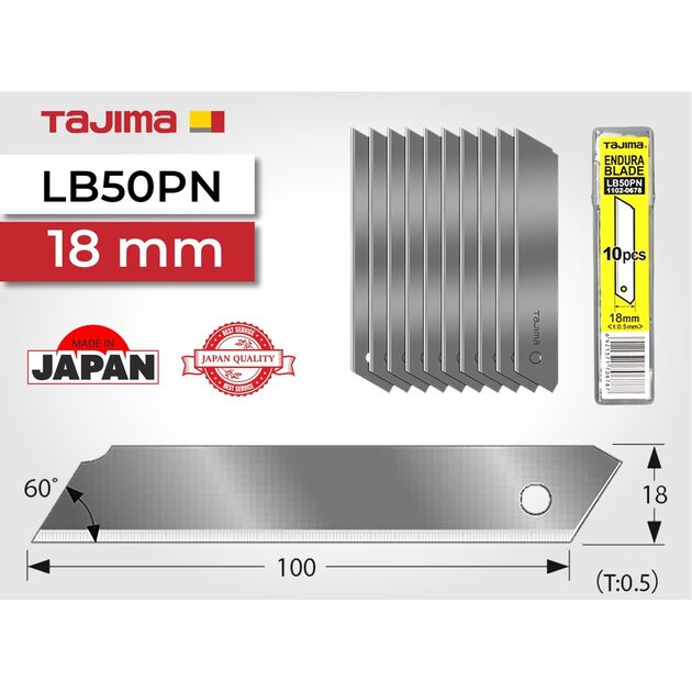 Лезвия для ножа 18 мм безсегментные TAJIMA (Япония) LB50PN ультра острые 10 шт, фото  | SNABZHENIE.com.ua
