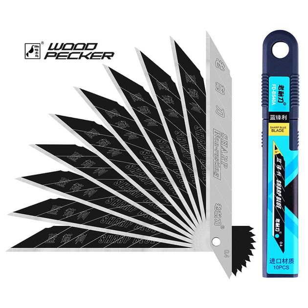 Лезвия для канцелярского ножа 9мм черные  угол 30° Woodpecker 10шт  FD-BS40A, фото  | SNABZHENIE.com.ua