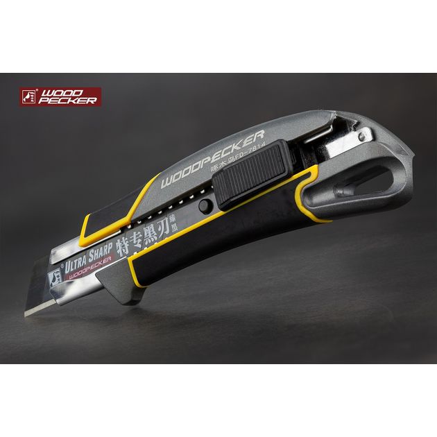 Нож строительный 18мм алюминиевая основа, автофиксатор Woodpecker  FD-7814, фото  | SNABZHENIE.com.ua