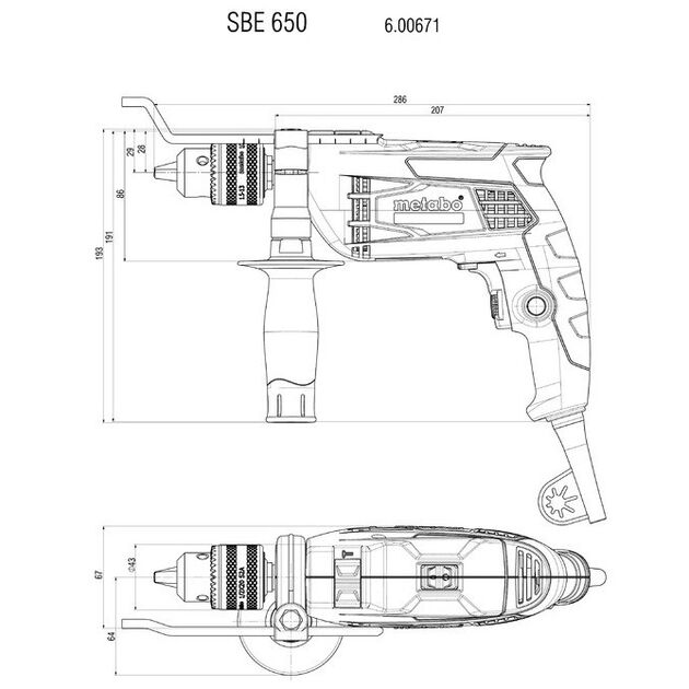 Metabo SBE 650, ударна, швидкозатискний патрон, коробка, фото , изображение 4 | SNABZHENIE.com.ua
