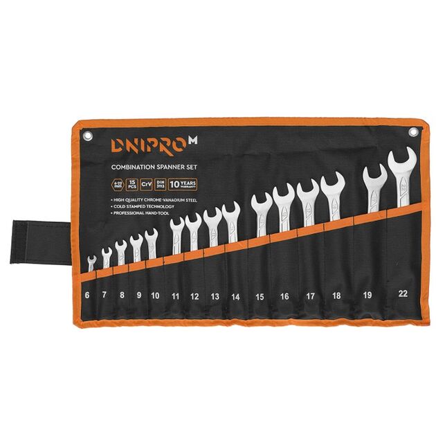 Dnipro-M Набор ключей рожково-накидных (15 шт.) (6-19, 22 мм), фото , зображення 2 | SNABZHENIE.com.ua