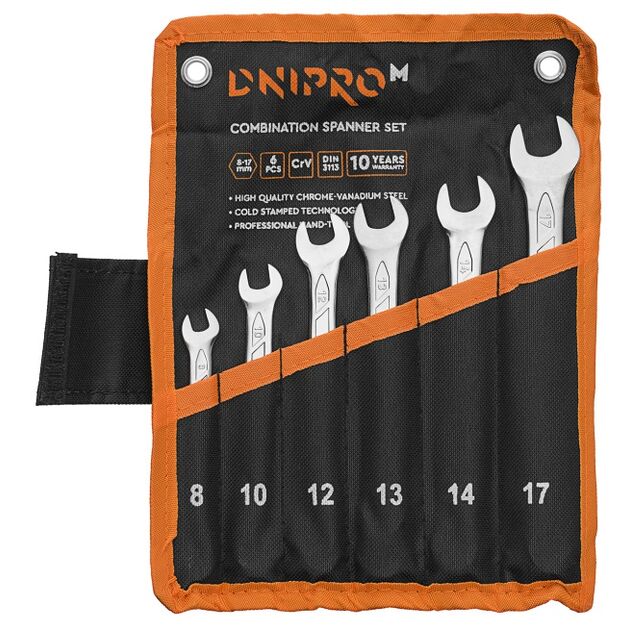 Dnipro-M Набор ключей рожково-накидных (6 шт.) (8, 10, 12, 13, 14, 17 мм), фото , зображення 2 | SNABZHENIE.com.ua
