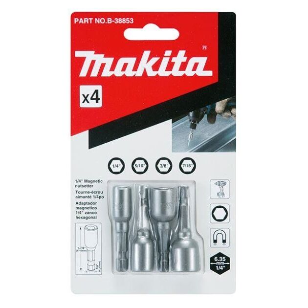 Makita Набор магнитных насадок 4 шт. (Дюймовые), фото  | SNABZHENIE.com.ua