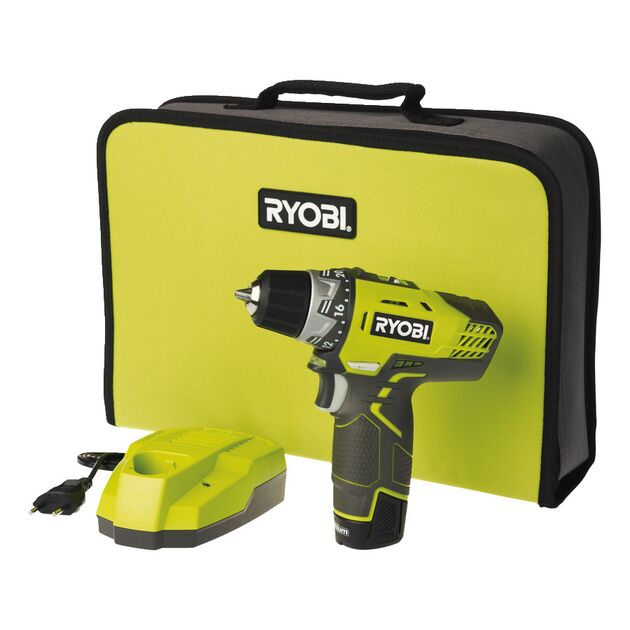 Ryobi Шуруповерт R12DD-L13S акумуляторний, 12В Li-Ion, 2-скор., 1х1.3Aч, 10мм, ЗП, сумка, фото , зображення 4 | SNABZHENIE.com.ua
