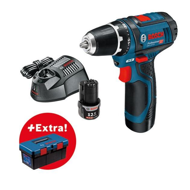 Bosch GSR 12V-15 аккумуляторный, 12В, 2x2Ач, GAL1230CV, кейс, + ящик Toolbox Pro, фото , изображение 3 | SNABZHENIE.com.ua