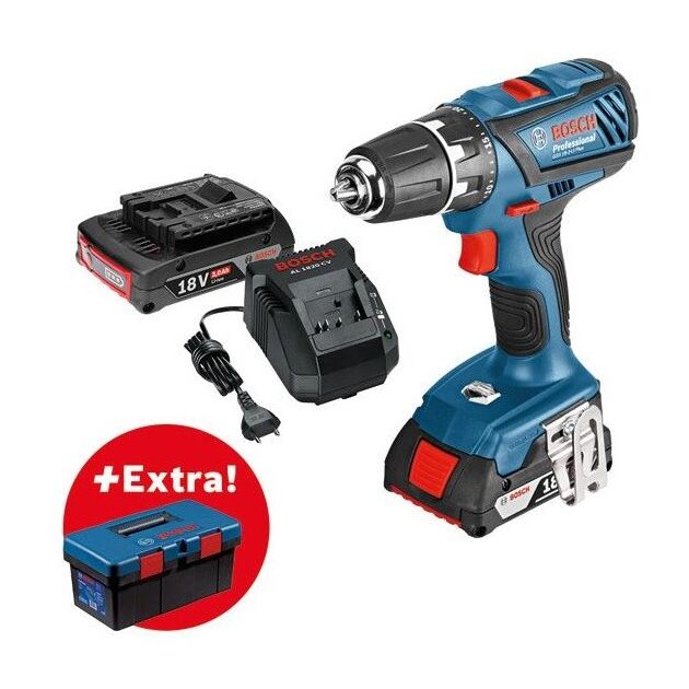 Bosch GSR 18-2-LI Plus аккумуляторный, 18В, 2х2Ач, ЗУ AL1820CV, кейс, + ящик Toolbox Pro, фото , изображение 5 | SNABZHENIE.com.ua