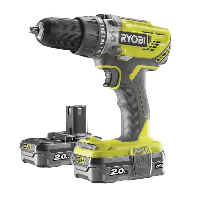 Ryobi Шуруповерт-дриль ONE+ R18PD3-220S 18В, ударний, 50Нм, 2-шв, 2х2.0 Аг,сумка, фото , изображение 2 | SNABZHENIE.com.ua