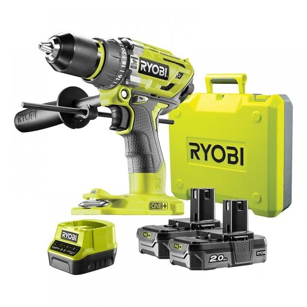 Ryobi Шуруповерт-дриль RONE+ R18PD7-220B, 18В, ударний, безщітковий, 85Нм, 2х2.0Ач, фото , изображение 5 | SNABZHENIE.com.ua