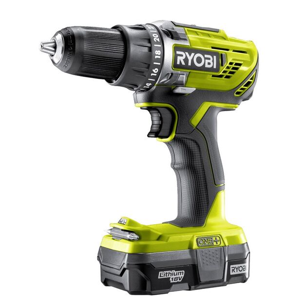 Ryobi Шуруповерт-дриль ONE + R18DD3-113S 18В, 2-скор., 1х1.3 А / ч, сумка, фото , изображение 2 | SNABZHENIE.com.ua