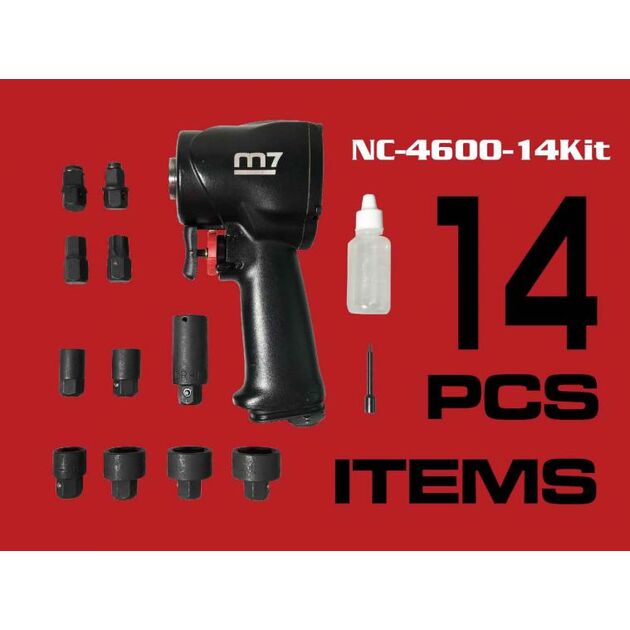 Mighty Seven Пневмогайкокрут 1/2"- 3/8" 9000 об/хв 813/678 Нм зі змінним квадратом, фото , изображение 4 | SNABZHENIE.com.ua