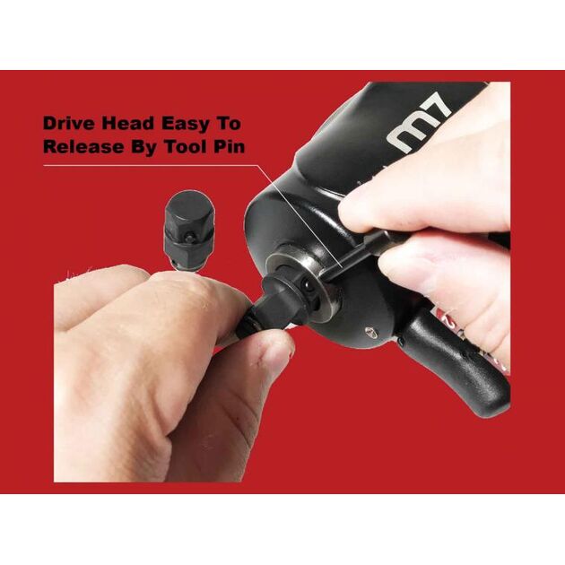 Mighty Seven Пневмогайкокрут 1/2"- 3/8" 9000 об/хв 813/678 Нм зі змінним квадратом, фото , изображение 5 | SNABZHENIE.com.ua