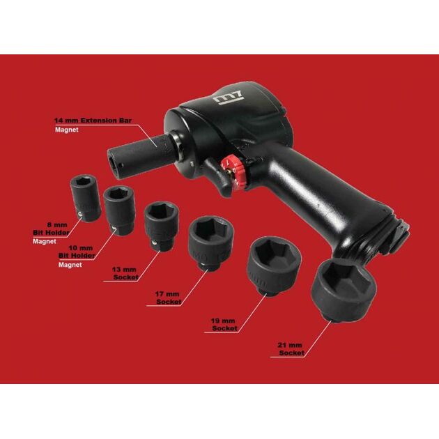 Mighty Seven Пневмогайкокрут 1/2"- 3/8" 9000 об/хв 813/678 Нм зі змінним квадратом, фото , изображение 6 | SNABZHENIE.com.ua