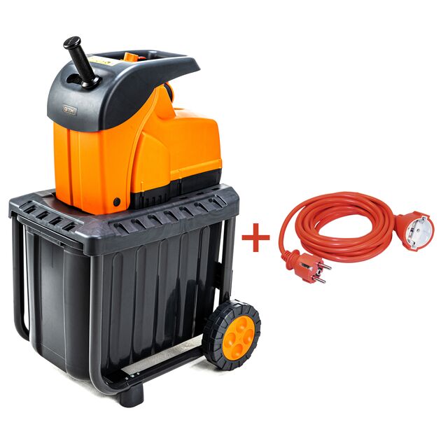 GTM Подрібнювач садовий DS2800/45 KIT, 220В, 2800Вт, гілки до 45мм, ножі, контейнер 60л + подовжувач 10м помаранч., фото  | SNABZHENIE.com.ua