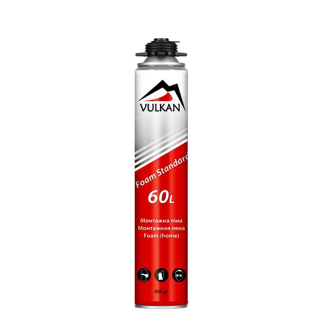 VULKAN Піна монтаж. ручна +5+30° 750мл (вихід 60л) Home, фото  | SNABZHENIE.com.ua