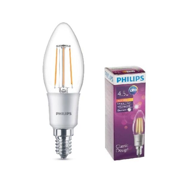 Philips LED Fila Dim E14 4.5-50W 2700K 230V B35 CL, фото , зображення 3 | SNABZHENIE.com.ua Philips LED Fila Dim E14 4.5-50W 2700K 230V B35 CL, фото , зображення 3 | SNABZHENIE.com.ua