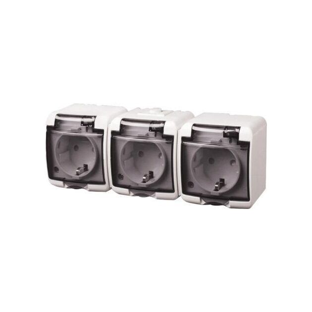 ETI Розетка, 3хSchuko RHE-3sd (димчаста кришка, IP54), фото  | SNABZHENIE.com.ua