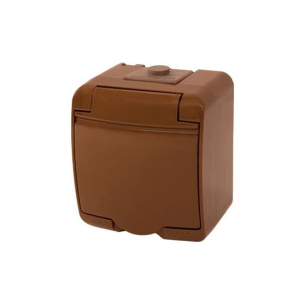 ETI Розетка, 2xSchuko RHE-2s-KR (коричнева кришка, IP54), фото  | SNABZHENIE.com.ua