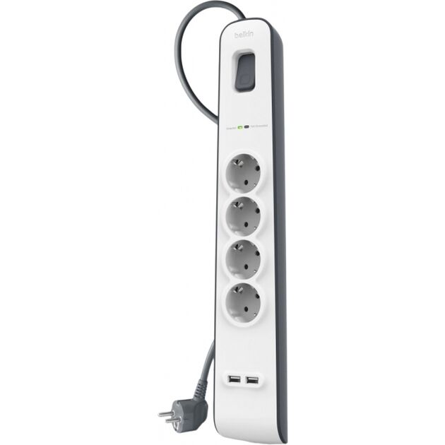 Belkin Подовжувач-фільтр мережевий 4хТип F, 3x1.5мм кв, 16А, 2xUSB-A 2.4A, з захистом від перенапруги, 2м, білий, фото , изображение 4 | SNABZHENIE.com.ua Belkin Подовжувач-фільтр мережевий 4хТип F, 3x1.5мм кв, 16А, 2xUSB-A 2.4A, з захистом від перенапруги, 2м, білий, фото , изображение 4 | SNABZHENIE.com.ua