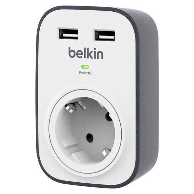 Belkin Мережевий фільтр із захистом від перенапруги, 1 роз., 2xUSB 2.4A, 306 Дж, UL 500 В, фото  | SNABZHENIE.com.ua