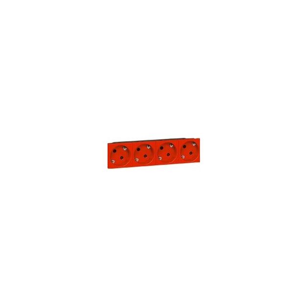 Legrand Розетка Mosaic, 4хSchuko, 16А, 250В, під кутом 45°, автомат клеми, 8 модулів, червоний, фото  | SNABZHENIE.com.ua