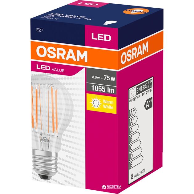 Osram Лампа LED 7.5Вт 2700K 1055Лм A60 філаментна, фото , изображение 3 | SNABZHENIE.com.ua Osram Лампа LED 7.5Вт 2700K 1055Лм A60 філаментна, фото , изображение 3 | SNABZHENIE.com.ua