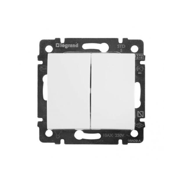 Legrand Вимикач двоклавішний 10АХ 250 автоматичні клеми (Valena Classic)[білий], фото , изображение 2 | SNABZHENIE.com.ua