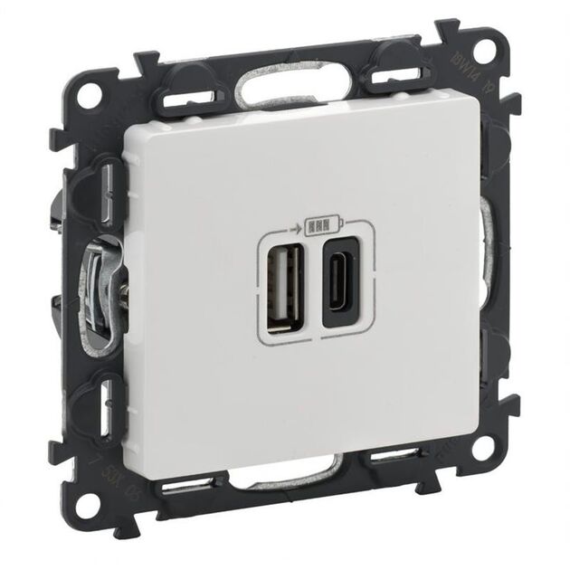 Legrand Valena Life Розетка з двома USB-роз'ємами тип A + тип C 240V / 5V 3000мА,  колір білий, фото  | SNABZHENIE.com.ua