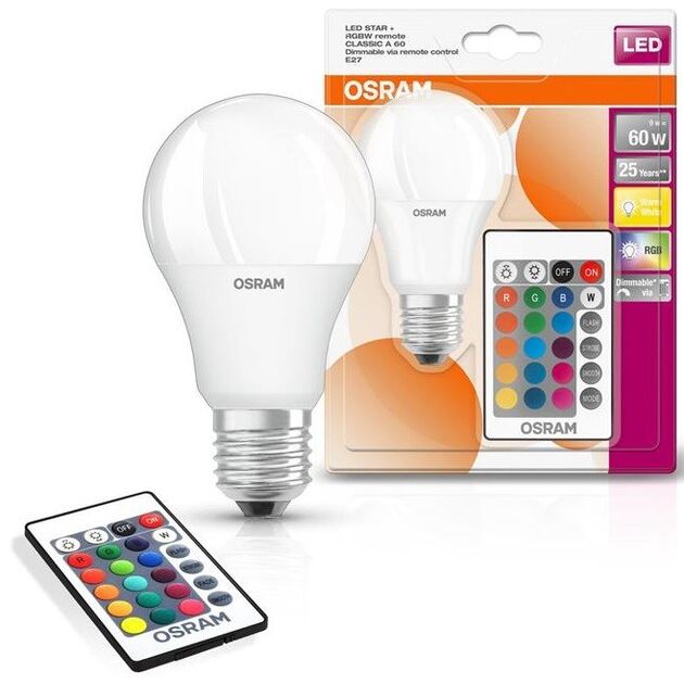 Osram Лампа LED E27 RGB 9Вт 2700К 806Лм пульт ДУ A60, фото  | SNABZHENIE.com.ua