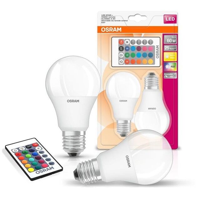 Osram Набір ламп 2шт LED E27 RGB 9Вт 2700К 806Лм пульт ДУ A60, фото  | SNABZHENIE.com.ua