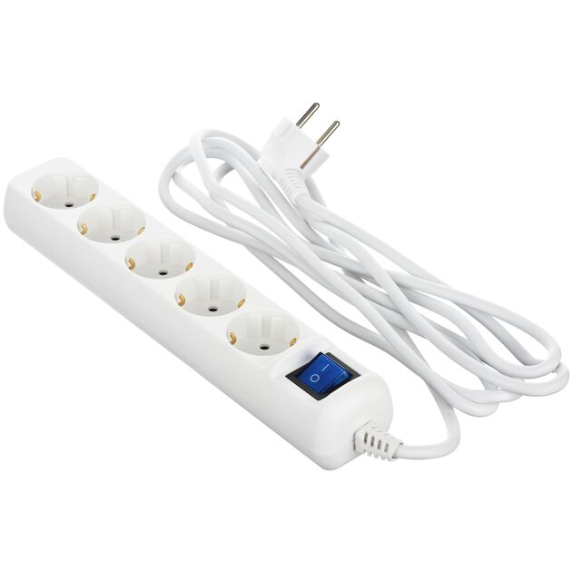 2E Мережевий подовжувач 5XSchuko з вимикачем, 3G*1.0мм, 3м, white, фото  | SNABZHENIE.com.ua