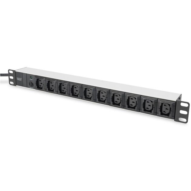 Digitus Блок розеток 1U, 10xC13, 10A, 250V, запобіжник, вилка C14, фото  | SNABZHENIE.com.ua