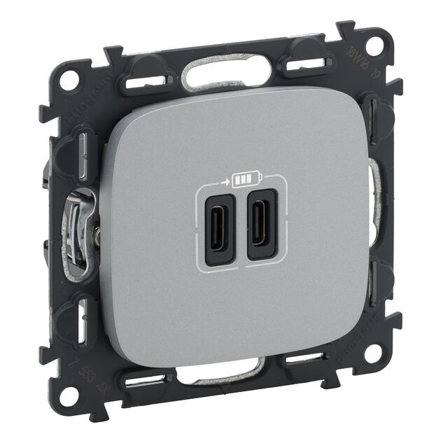 Legrand Розетка Valena ALLURE USB-С + USB-С, 3А 5В, алюміній, фото  | SNABZHENIE.com.ua