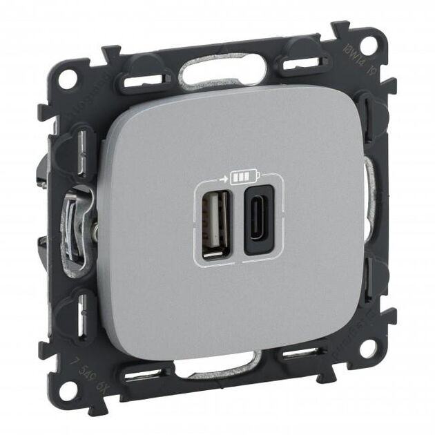 Legrand Розетка Valena ALLURE USB-А + USB-С, 3А 5В, алюміний, фото  | SNABZHENIE.com.ua