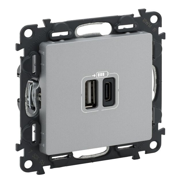 Legrand Розетка Valena LIFE USB-А + USB-С, 3А 5В, алюміній, фото  | SNABZHENIE.com.ua