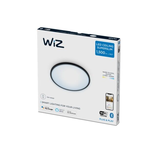 WiZ Світильник стельовий розумний SuperSlim Ceiling, 16W, 1500lm, 29,2см, 2700-6500K, Wi-Fi, чорний, фото , изображение 4 | SNABZHENIE.com.ua WiZ Світильник стельовий розумний SuperSlim Ceiling, 16W, 1500lm, 29,2см, 2700-6500K, Wi-Fi, чорний, фото , изображение 4 | SNABZHENIE.com.ua