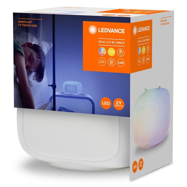 LEDVANCE Cвітильник нічник з акумулятором NIGHTLUX TOUCH Retro TV 2.5Вт 3000К 20Лм 1200мА•год RGBW USB-A > microUSB білий, фото  | SNABZHENIE.com.ua