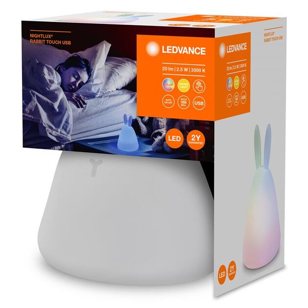 LEDVANCE Cвітильник нічник з акумулятором NIGHTLUX TOUCH Rabbit 2.5Вт 100Лм 1200мА•год RGBW USB-A > microUSB білий, фото  | SNABZHENIE.com.ua