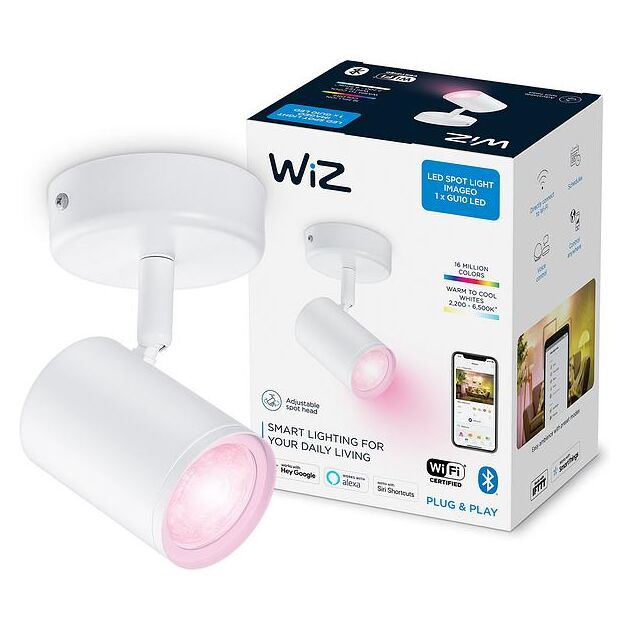 WiZ Світильник точковий накладний розумний IMAGEO Spots, 1х5W 2200-6500K RGB білий, фото  | SNABZHENIE.com.ua