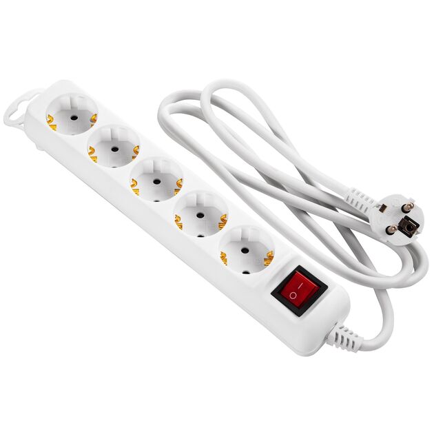 2E Мережевий подовжувач 5XSchuko з вимикачем, 3G*1.5мм, 1.5м, white, фото  | SNABZHENIE.com.ua