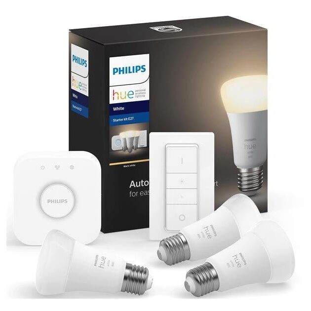 Philips Hue Стартовий комплект White (Bridge, Dimmer, лампа E27 White 3шт), фото  | SNABZHENIE.com.ua