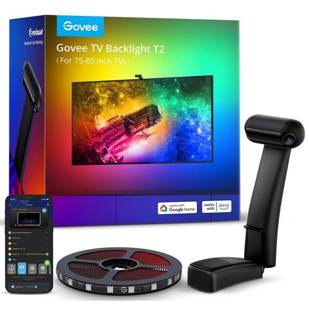 Govee Набір адаптивного підсвічування H605C Envisual TV Backlight T2 with Dual Cameras 75-85' RGB Чорний, фото  | SNABZHENIE.com.ua